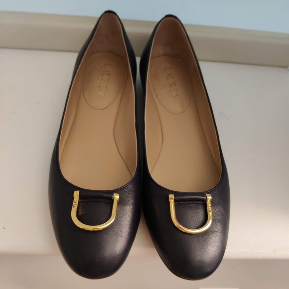 Ralph Lauren Navy Gold Accent Flats Size 7.5B - Picture 3 of 16